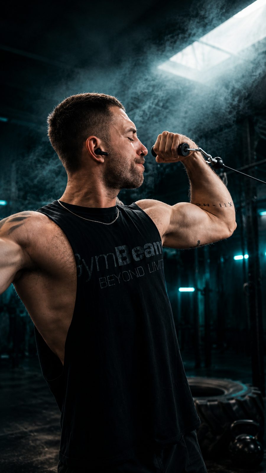 Knull András csigás bicepszgyakorlat közben a teremben